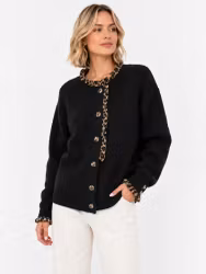 Stickad Cardigan med Leopardvolang