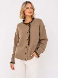 Stickad Cardigan med Leopardvolang