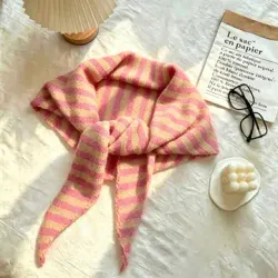 Trekantsjal Randig Rosa/Beige