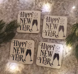 Glasunderlägg Happy New Year/ Gott Nytt År