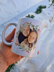 Fotomugg med blommigkrans