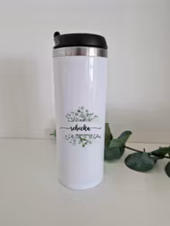 Termosmugg med eucalyptus blomster med namn i