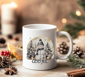 Guldig Snögubbe med texten God Jul