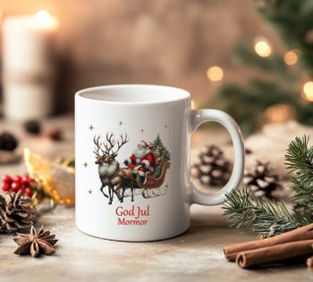 Tomtegubben med renar och texten God Jul och valfritt namn