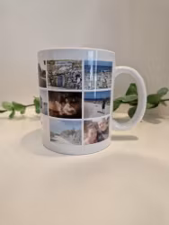 Minnesmugg med 16 bilder och text
