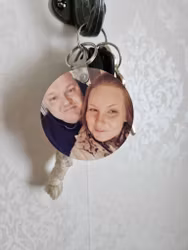 Nyckelring -  Valfritt Foto och bokstav med blomma