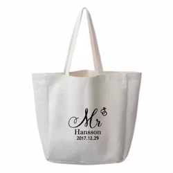 Tygkasse stor  Bröllop Mr eller Mrs, namn och datum