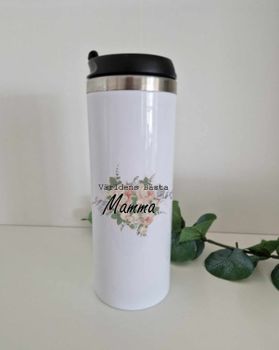 Termosmugg Världens bästa mamma med blomma bakom