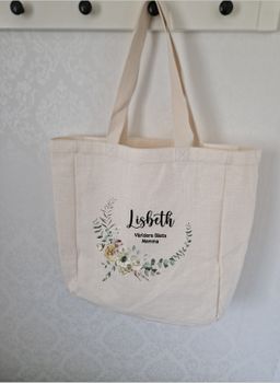 Tygkasse stor med valfritt Namn och Världens Bästa Mamma, Bonusmamma, Mormor, Farmor, Moster eller Faster