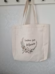 Tygkasse stor Världens bästa Mamma, Bonusmamma, Mormor, Farmor, Moster eller Faster med en fin blomster