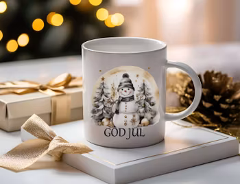 Guldig Snögubbe med texten God Jul