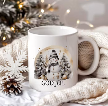 Guldig Snögubbe med texten God Jul