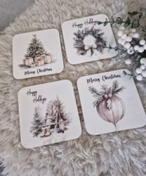 Glas & Muggunderlägg med fina vintermotiv och text