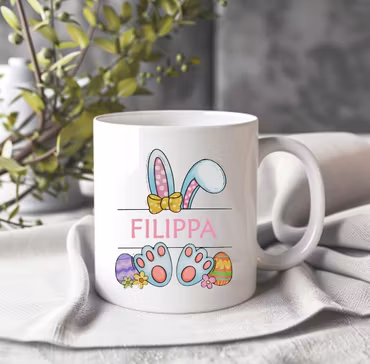 Mugg Påskhare Rosa eller Blå Valfritt namn