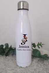 Termos med bokstav med blomma namn och text