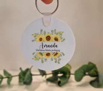 Nyckelring Solros med namn och världens bästa pedagog, fröken, lärare ...