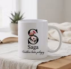 Mugg med Bokstav/Namn och Världens Bästa lärare, fröken, pedagog eller kollega