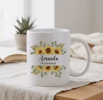 Mugg Solros med valfri text och namn