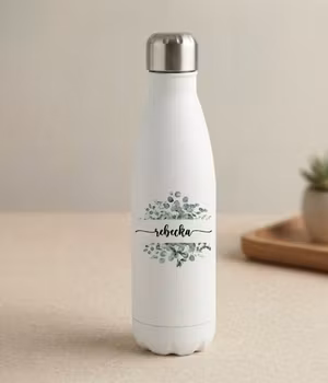 Termos med namn i eucalyptus blomster.