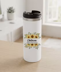 termosmugg Solrosor med namn och världens bästa mamma