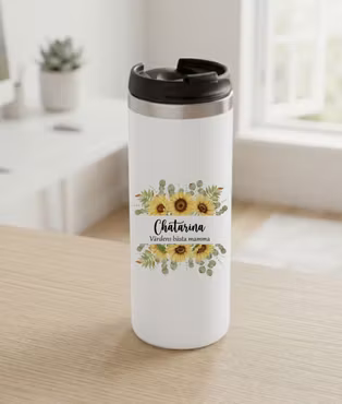 termosmugg Solrosor med namn och världens bästa mamma