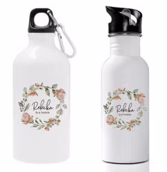 Vattenflaska aprikos krans och valfritt namn