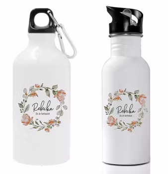 Vattenflaska aprikos krans och valfritt namn