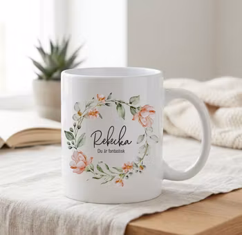 Mugg aprikoskrans med Valfritt namn och text