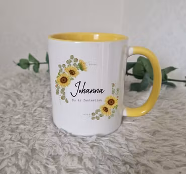 Mugg - Solrosor med namn och valfritext