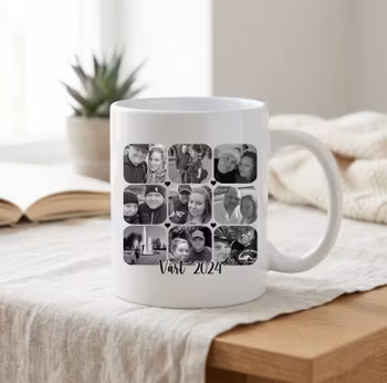 Mugg - 9 stycken svartvita foton med valfri liten text Mugg