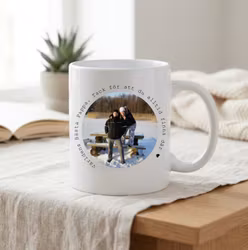 Mugg - foto i cirkel och text