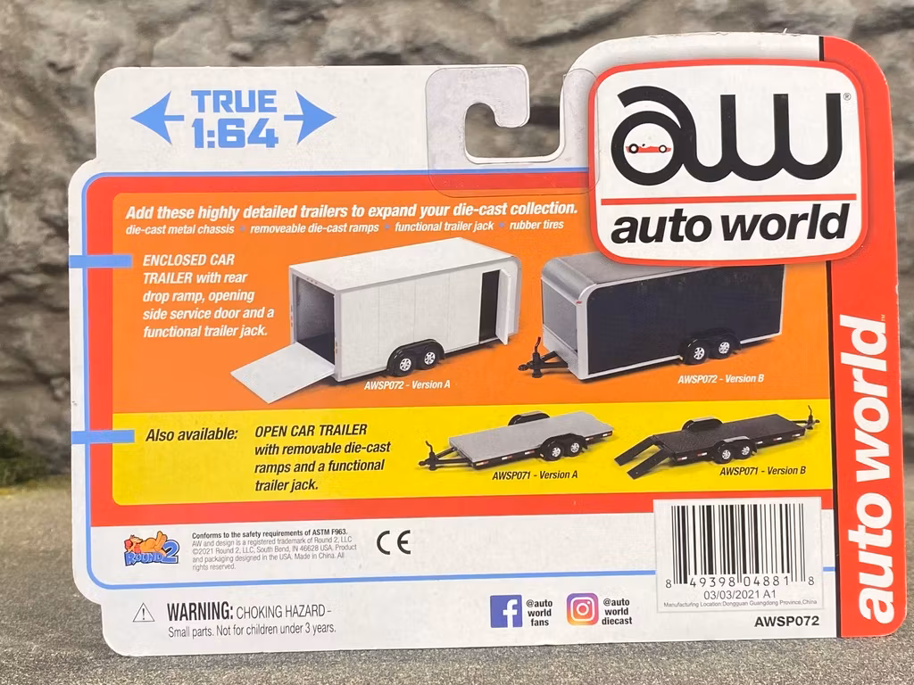 Skala 1/64 - Stängd Bil-Trailer, Vit, från Auto World