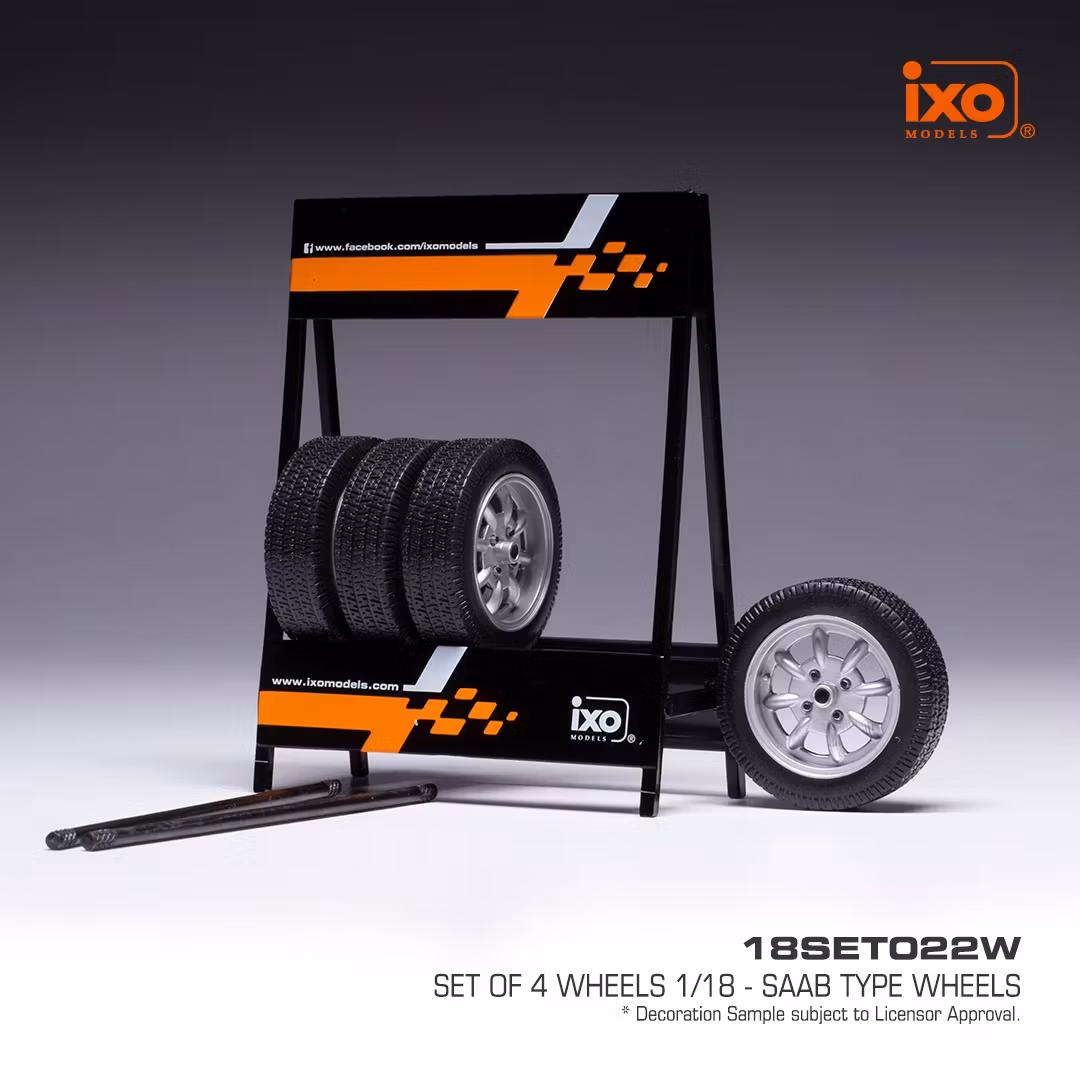 Skala 1/18 SET of 4 WHEELS 1/18 - Saab type Wheels, Silver fr IXO Models