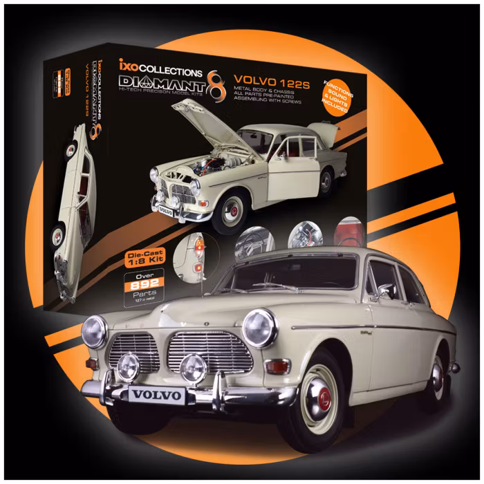 Beställ hem/Pre-order: Skala 1/8 Volvo 122S Amazon in metal, w light, etc. fr Ixo Collections - Diamant8
