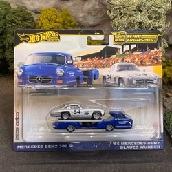 Skala 1/64 Hot Wheels PREMIUM Team Transport: Mercedes-Benz 300 SL + 55' M-B Blaues Wunder