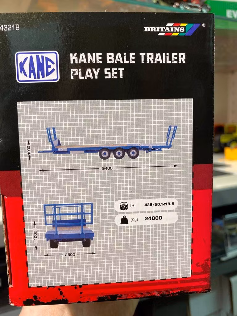 Skala 1/32 Britains Kane bal trailer med 7 balar