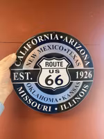 NYHET! Plåtskylt ca 30 cm rund "Est. Route 66 - 1926"