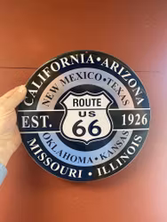 NYHET! Plåtskylt ca 30 cm rund "Est. Route 66 - 1926"
