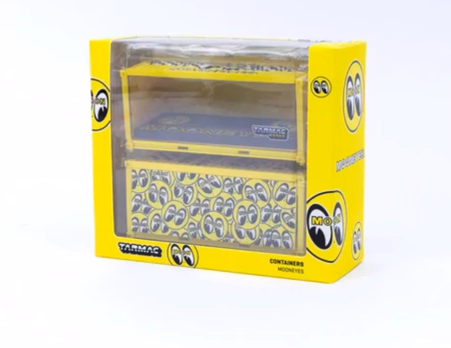 Skala 1/64 - Set med 2 containers "Mooneyes" Gul/svart från Tarmac