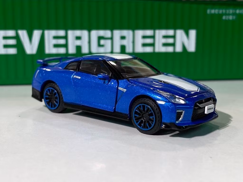 Skala 1/64 NISSAN GT-R (R35) 50 year Lim ed, Bayside blå fr ERA CAR