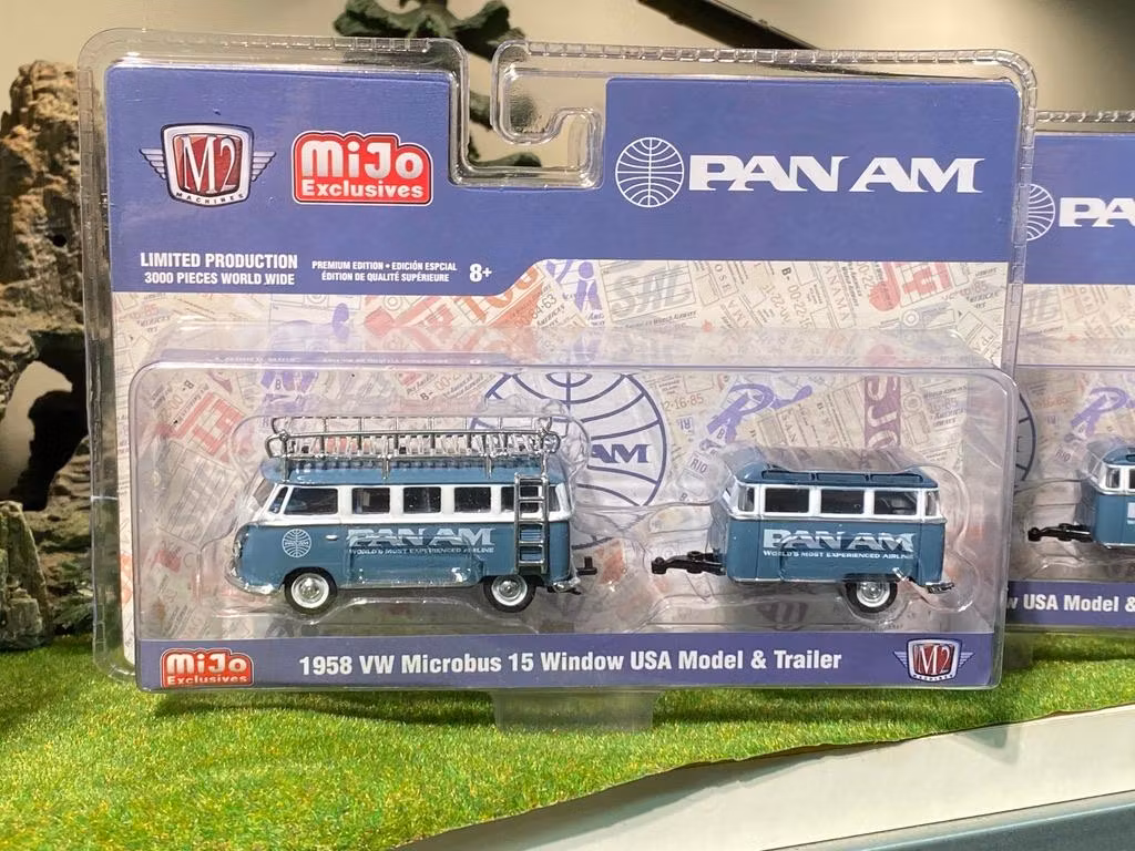 Skala 1/64 -58 Volkswagen Microbus 15 Window USA & Trailer  "Pan Am" fr M2