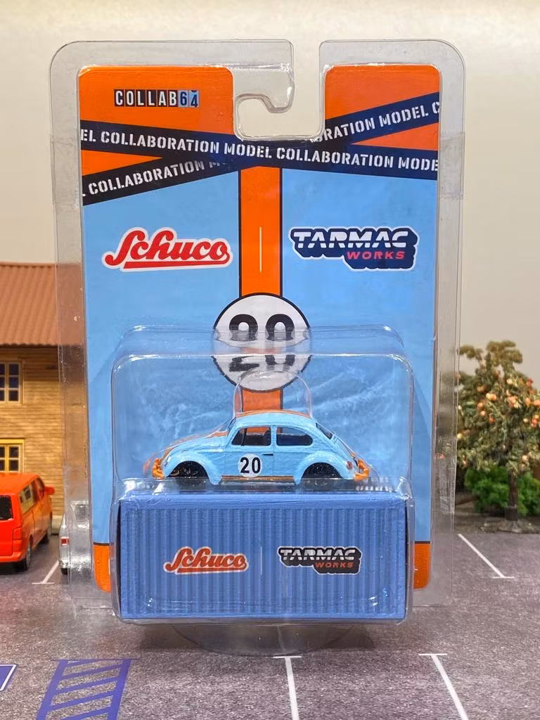 Skala 1/64 Volkswagen Typ 1 Beetle/Bubbla i Gulf-färger fr Schuco/TARMAC works