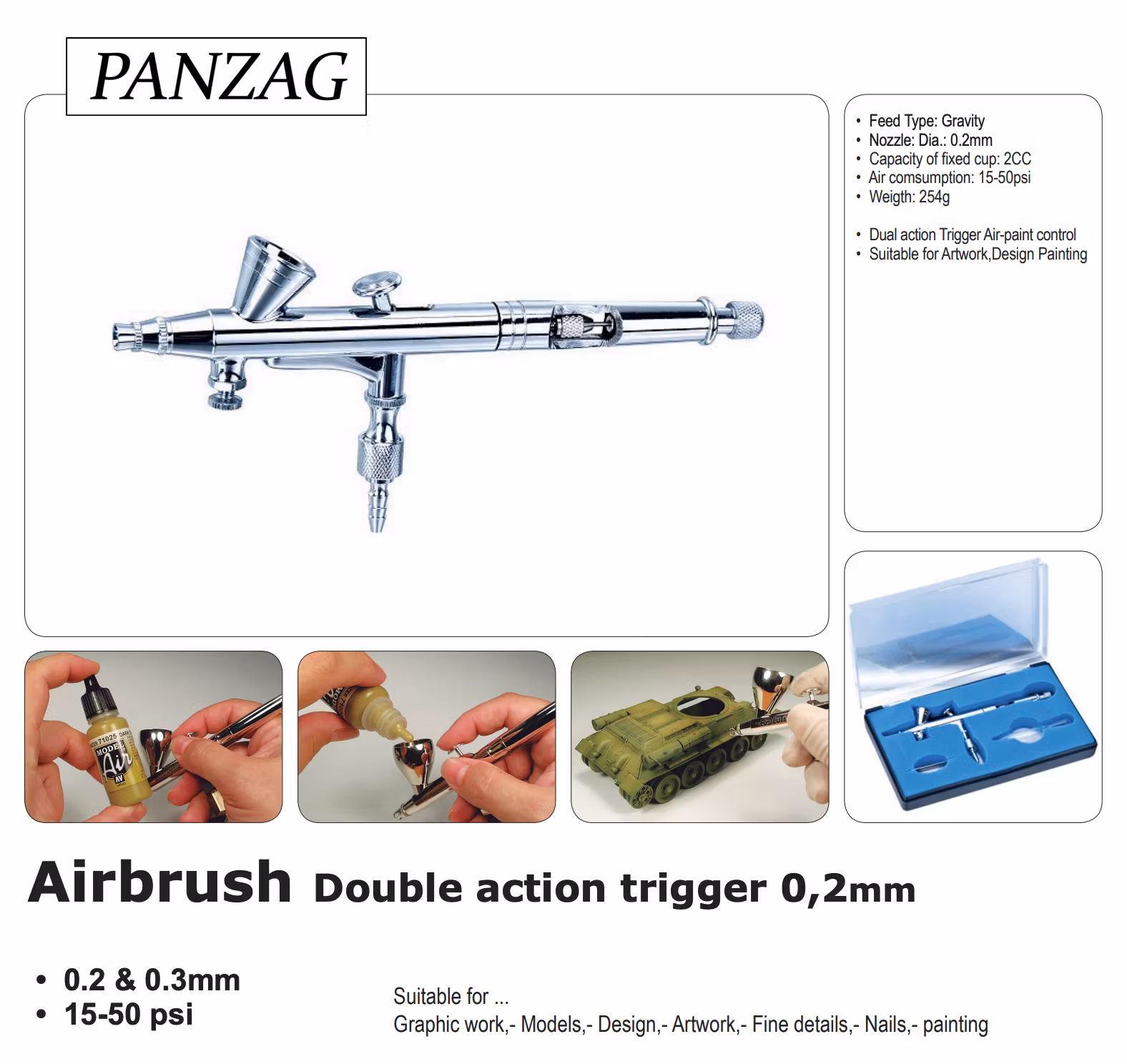 Airbrush kit Double-action för hobby 438932 fr Panzag