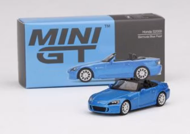 Skala 1/64 - Honda S2000 (AP2) Laguna Blue Pearl, Vä styrd, från MINI GT