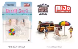 Skala 1/64 Figurer "Beach Girls" - 3 fig + Parasoll, strandstol  - American Diorama MiJo