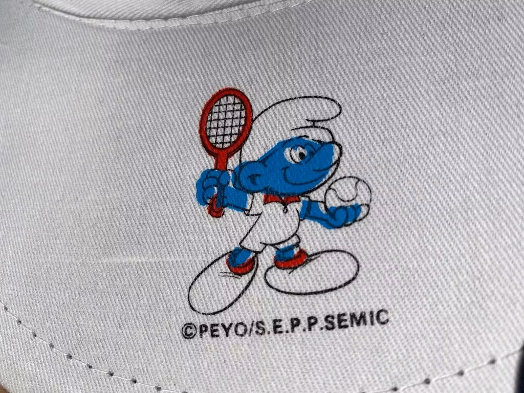 Ljuvlig klassisk oanvänd Retro Smurf keps / Solskärm / Golfkeps PEYO, Smurfarna