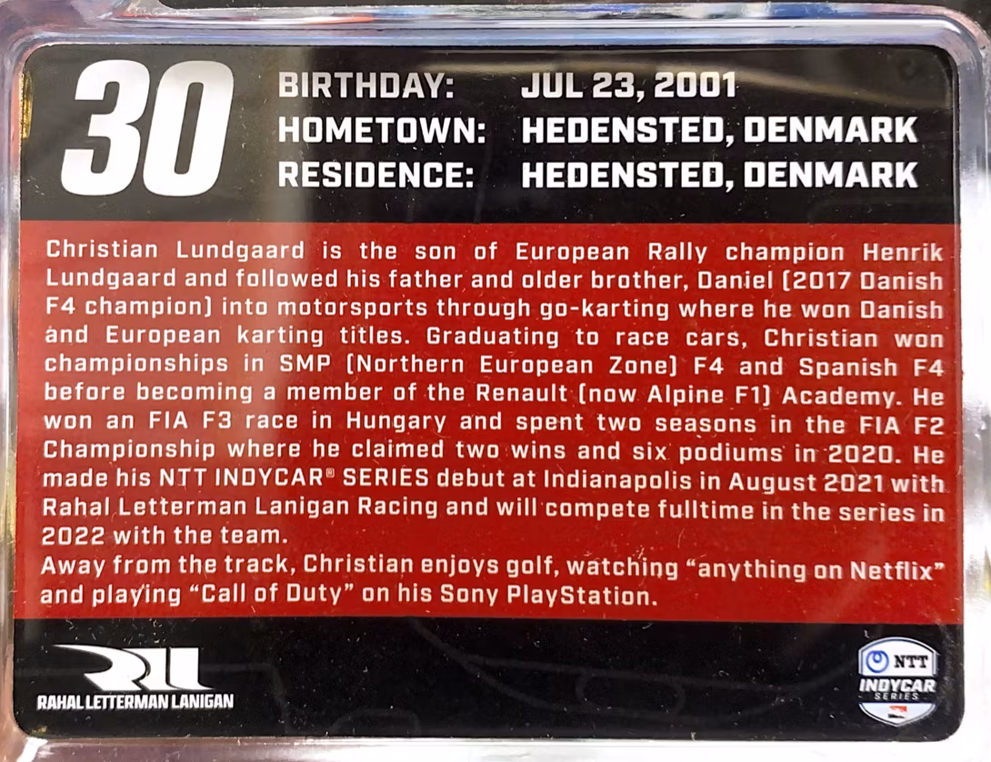 Skala 1/64 Indycar #30 Christian Lundgaard,  NTT Indycar, från Greenlight