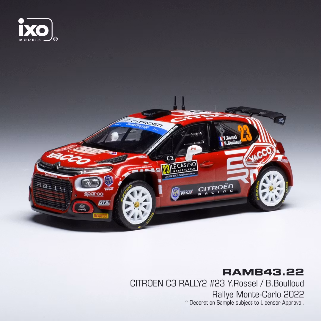 Skala 1/43 CITROËN C3 RALLY2 #23  RALLYE MONTE-CARLO 2022 fr IXO Models