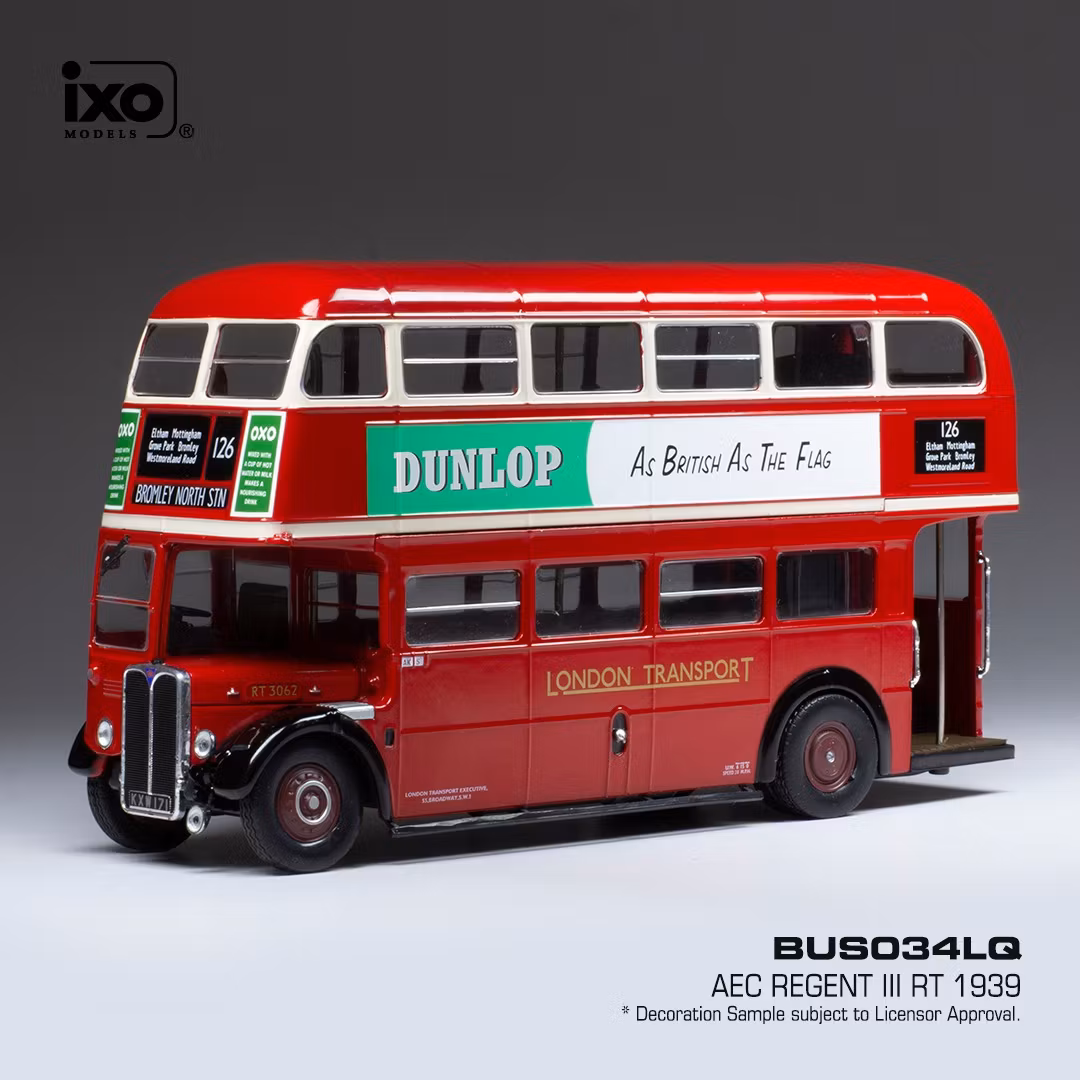 Skala 1/43 Londonbuss, Dubbeldeckare,  AEC Regent III RT 1939 fr IXO Models