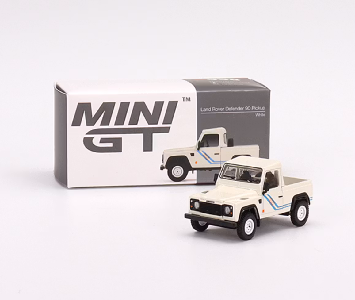 Skala 1/64 - Land Rover Defender 90 Pickup, Vit, Vänsterstyrd - MINI GT